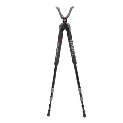 Střelecká dvojnožka Havoc v černém provedení nabízí lehkou, mobilní a stabilní podporu při střelbě ve stoje, v kleče i v sedě.